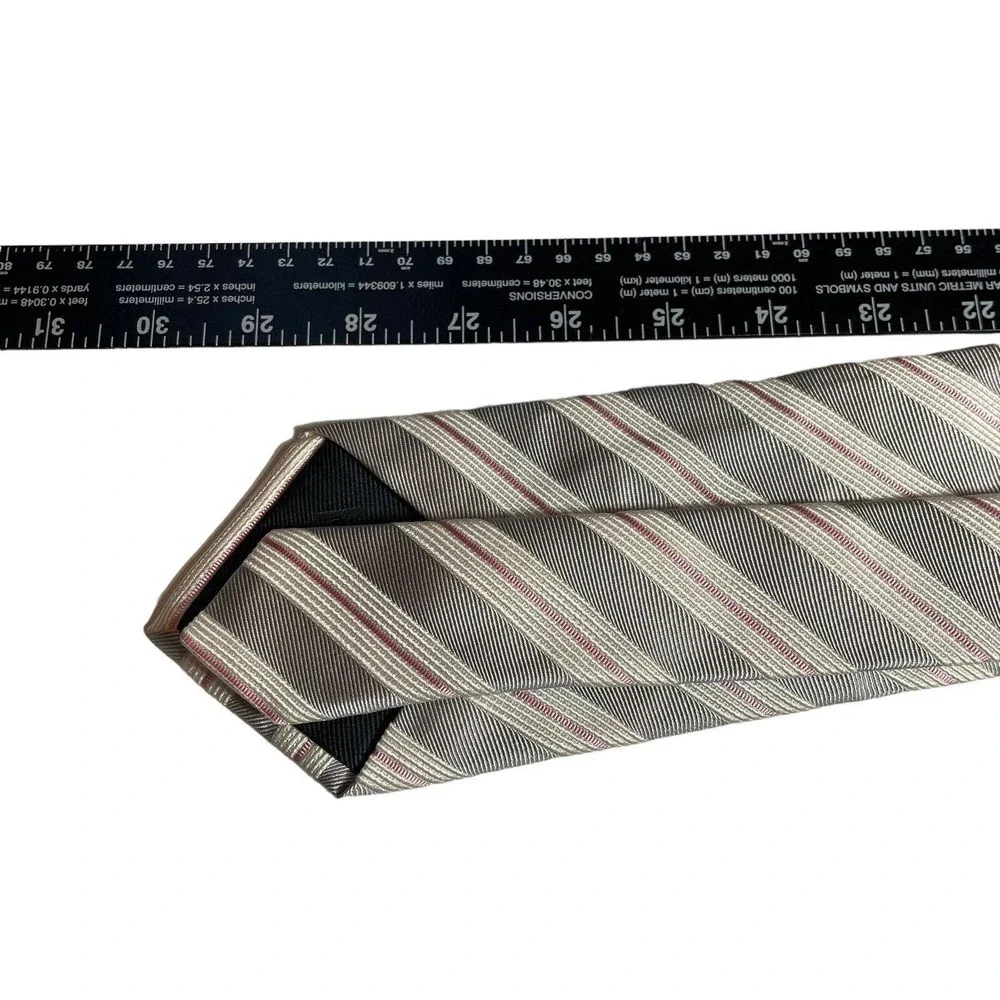 Moschino Mens Neck Tie Pink‎ White Gray Stripes - Picture 5 of 5